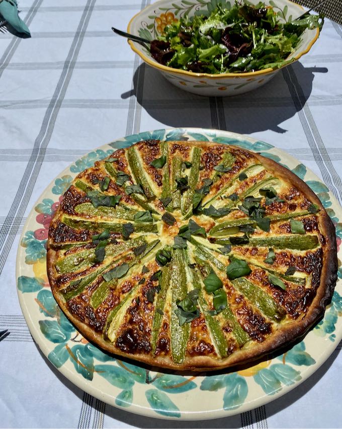 Courgette, basil and ricotta tart with pine nuts